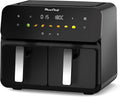 10QT Large Dual Zone Air Fryer, Double Basket Air Fryer with 2×5QT Baskets, Digital Full Touchscreen Easy-Panel, SyncCook Function, Cook 2 Dishes at Once for 4-6 Family,1700W, Black