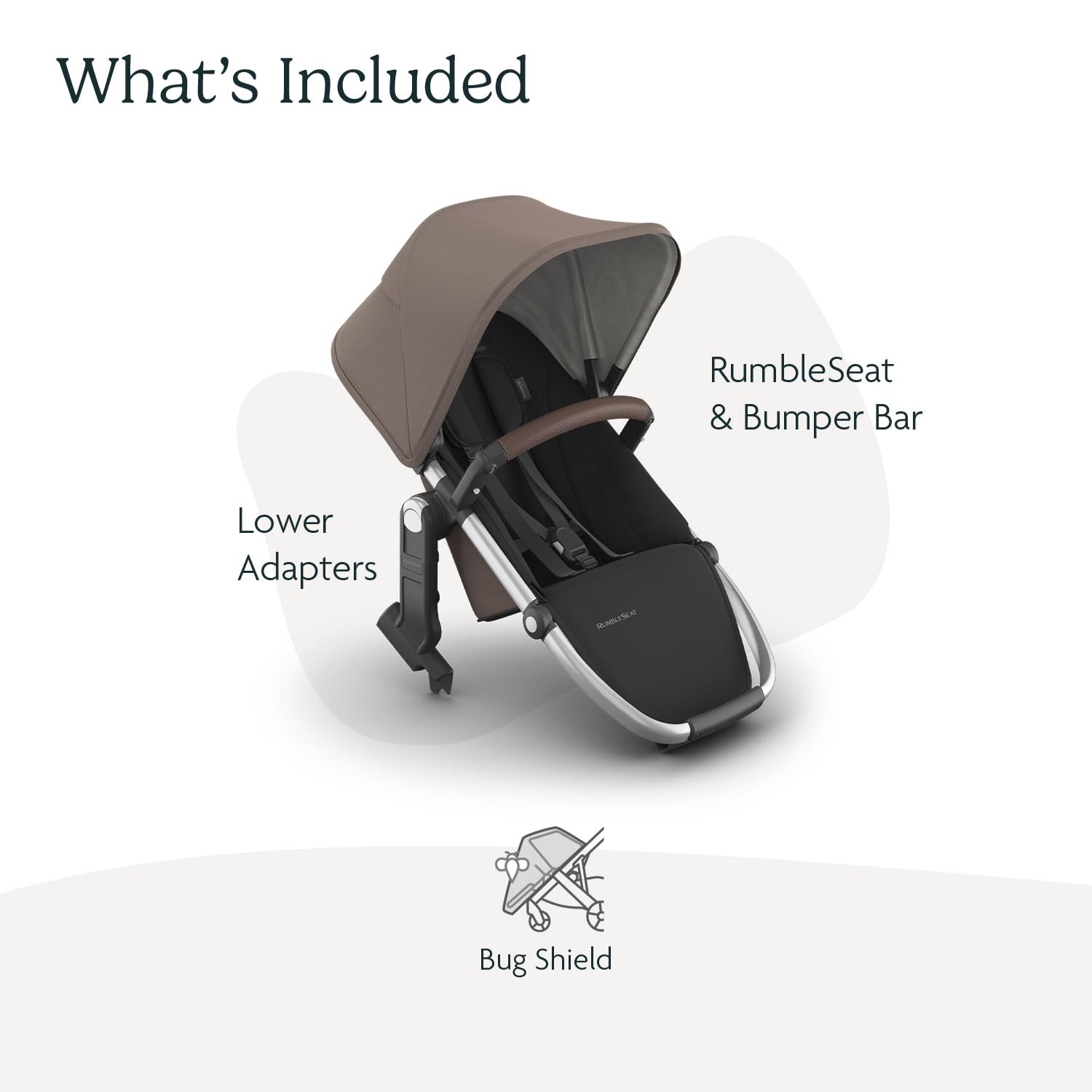 UPPAbaby RumbleSeat V3 Second Lower Seat - Compatible with Vista V2 and Vista V3 - All-Weather Seat + Magnetic Buckle – Adapters Included - Theo (Dark Taupe/Silver Frame/Chestnut Leather)