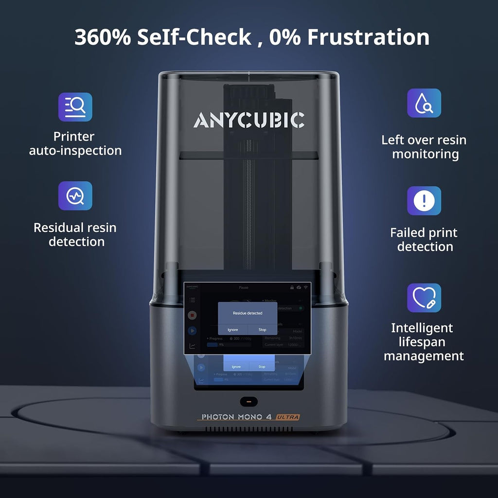 ANYCUBIC 10K Resin 3D Printer, Photon Mono 4 Ultra 7'' LCD Mono Screen with COB Light Source, Max Printing Speed Up to 120mm/h, HD Touchscreen with 8 Languages, 6.04'' x 3.42'' x 6.49'' Printing Size