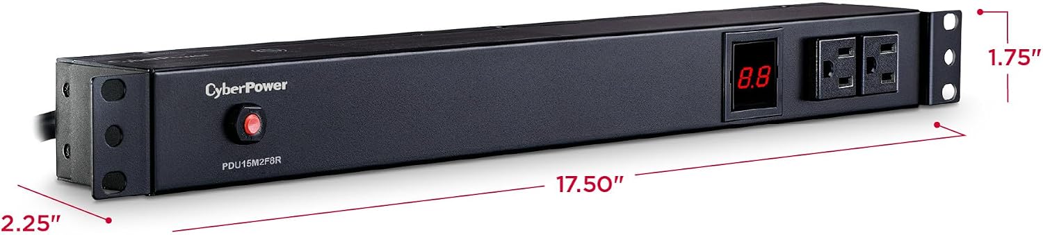CyberPower PDU15M2F8R Metered PDU, 100-125V/15A (Derated to 12A), 10 Outlets, 1U Rackmount, 15 Foot Power Cord