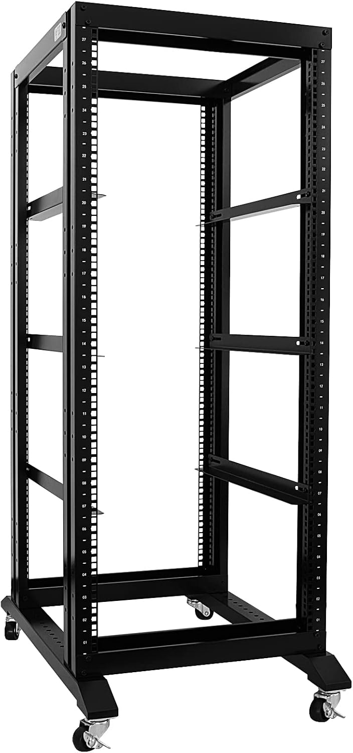 Server Rack Open Frame Rack 4 Post 19 inch Adjustable Server/Audio Rack Cold Rolled Steel(27U,24Depth)
