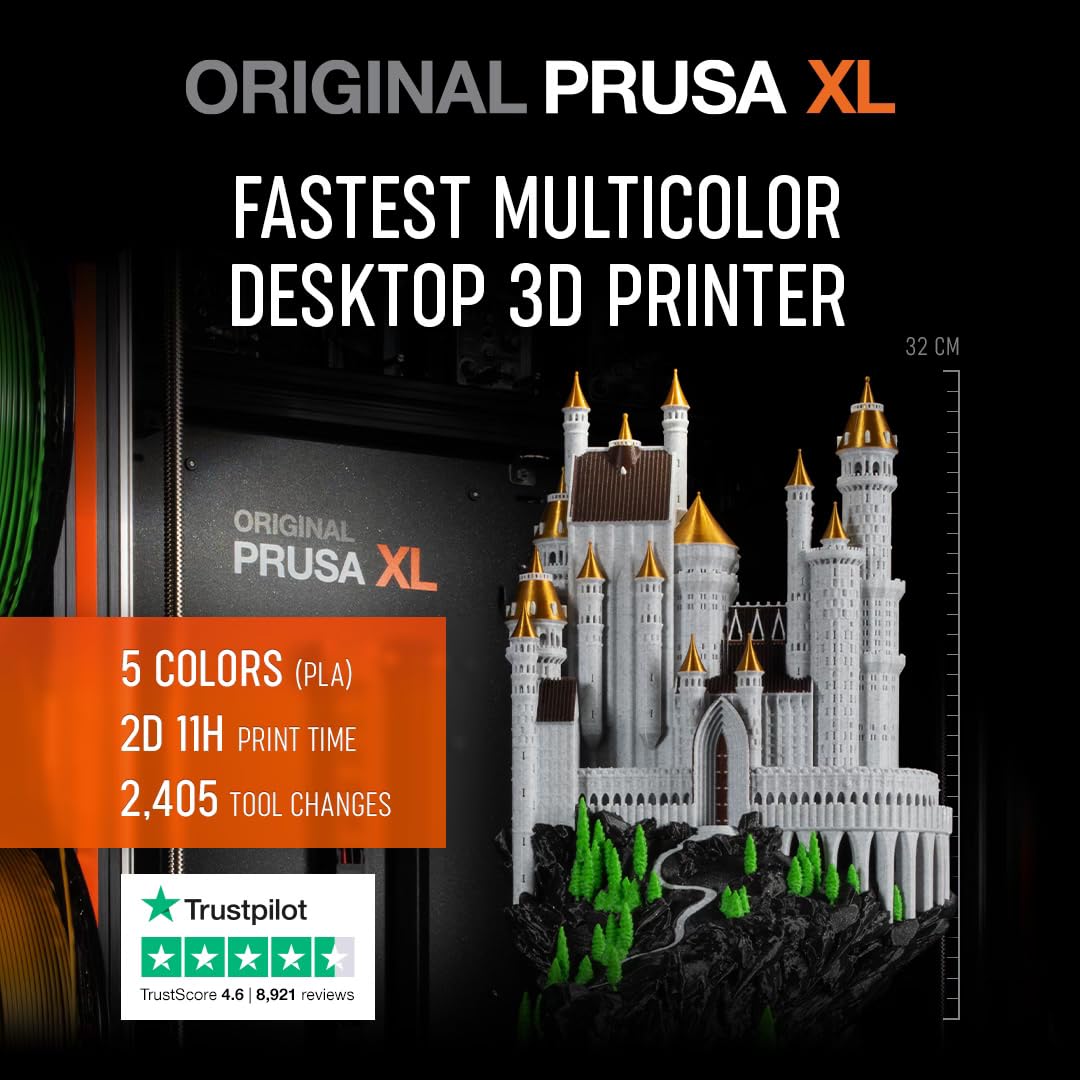 Original Prusa XL Assembled 5-Toolhead 3D Printer, Large-Scale CoreXY, Tested, Build Volume 360×360×360mm, 5 Independent Toolheads, Multi-Material, 1.75mm Filament