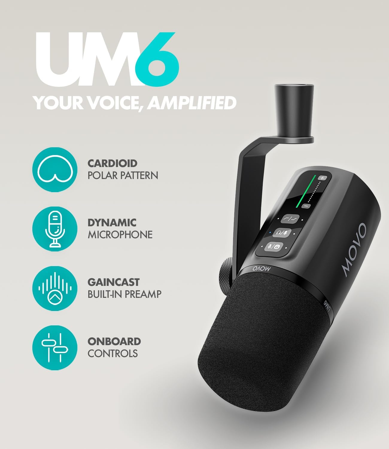 Movo Podcast Equipment Bundle - Phantom USB Audio Interface, 2 UM6 XLR/USB-C Dynamic Microphones, and 2 Tabletop Stands - Dual Microphone Setup for Professional Podcasting and Streaming