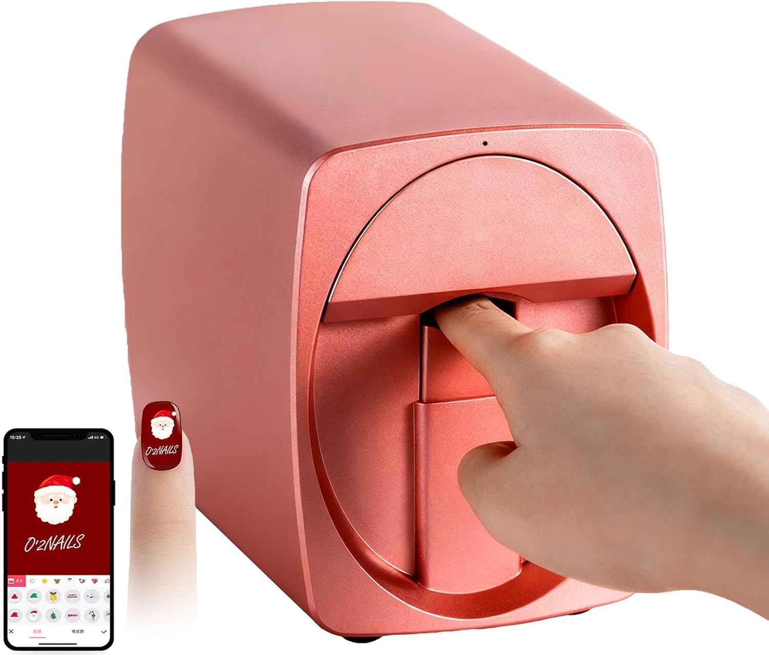 Nail Printer Nail Art Machine, Portable Auto 3D Nail Painting Machine, 1000+ Designs, Smart DIY Nail Printer Control Through Mobile APP for Home Use and Nail Studios, Cute Girls Women Gift Pink