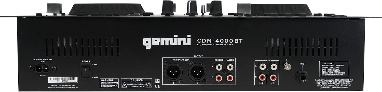 Audiosavings Bundle:(1) Gemini CDM-4000BT Dual DJ CD/USB Media Player with Bluetooth + Mixer Bundle with (1) Rockville RMC-XLR High-End Metal DJ Handheld Wired Microphone Mic w (2) Cables (Items 2)