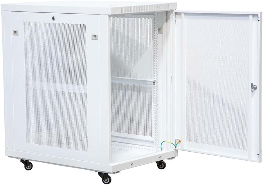 NavePoint 18U Network Cabinet with Perforated Door 18U Wall Mount Server Cabinet White 19' Rack for IT Equipment, AV Devices, Networking Equipment 33' Deep Mid-Depth Server Rack Enclosure