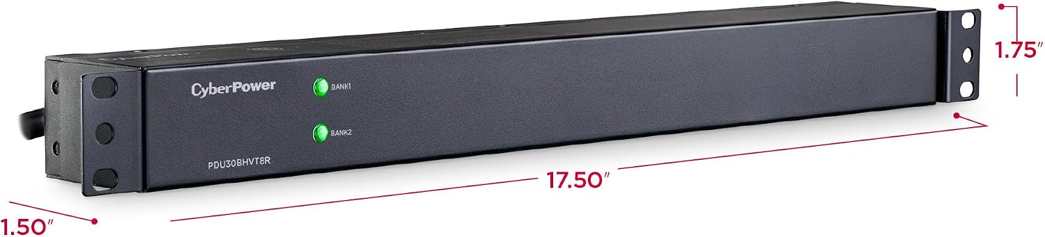 CyberPower PDU30BHVT8R Basic PDU, 208-230V/30A (Derated to 24A), 8 Outlets, 10ft Power Cord, 1U Rackmount