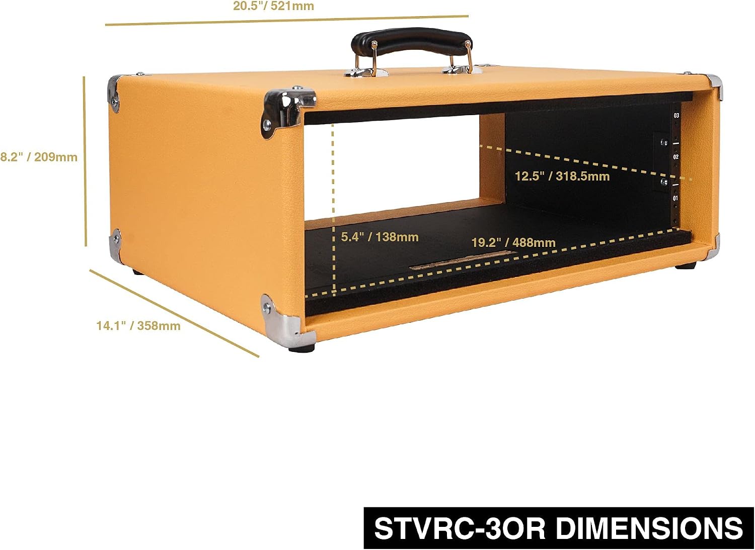 Sound Town Vintage 3U Amp Rack Case, 12.5' Depth with Rubber Feet, Dust Cover, Kickstand, Orange (STVRC-3OR)