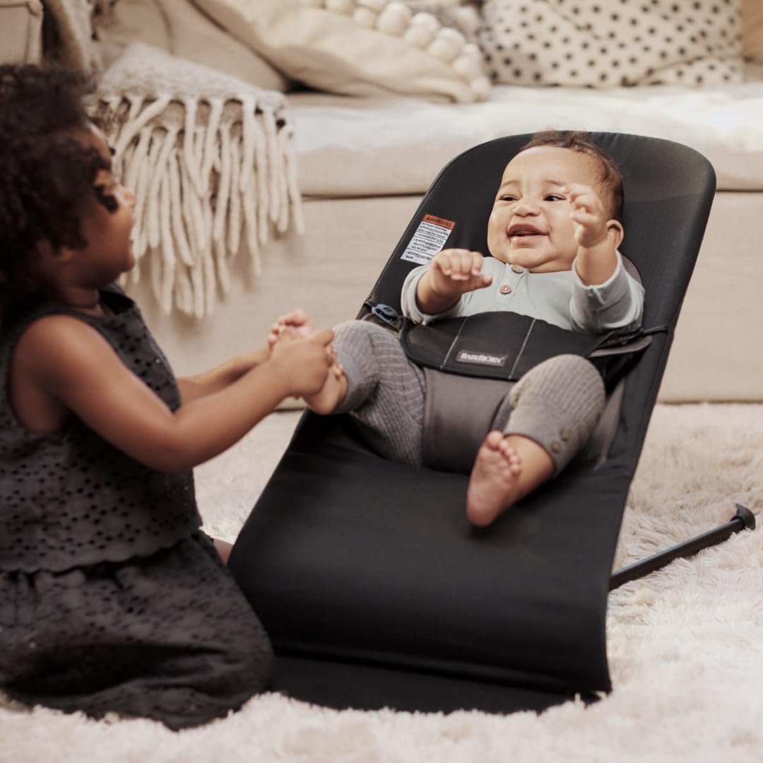 BabyBjörn Bouncer Balance Soft, Black/Dark Gray, Woven | 2-in-1 Adjustable Baby Bouncer Seat and Toddler Chair, Newborn to Toddler (8-29 lbs), 4 Positions, Lightweight & Portable