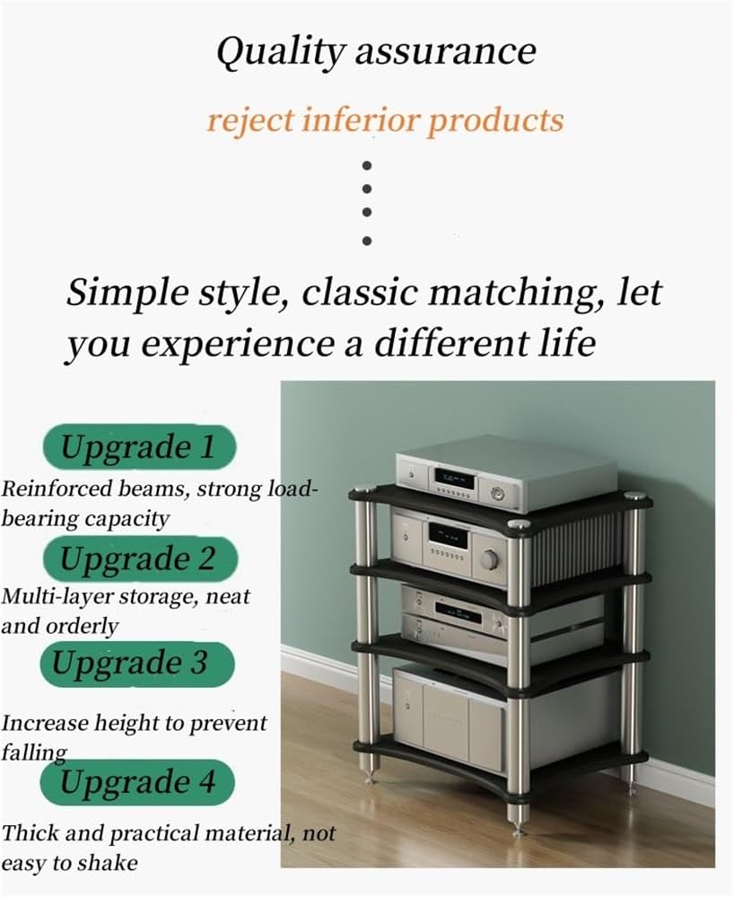 2/3/4 Tier Audio Rack, Open Air Design, Media Cabinet with Metal Frame, Audio Component Rack, Audio Rack Cabinet for Server and AV Equipment(Black,24.41 * 23.62in)