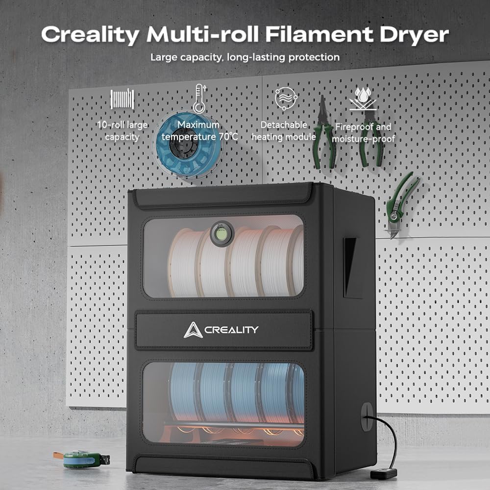 2026 Creality Filament Storage Box, 10kg Spools Multi-roll Filament Dryer for 3D Printer Filament, Detachable Heating Module, Fast Heating to 70°C, Fireproof Moisture-Proof for PLA PETG ABS TPU