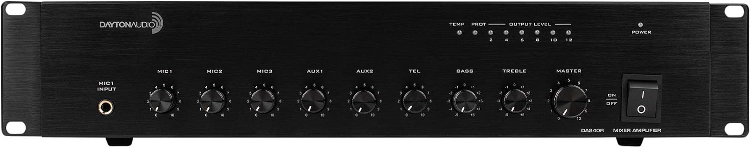 Dayton Audio DA240R 240W 2U Rack Mount Mixer-Amplifier 70V / 100V or 4 Ohm 3 Mic 2 Aux 1 Telephone