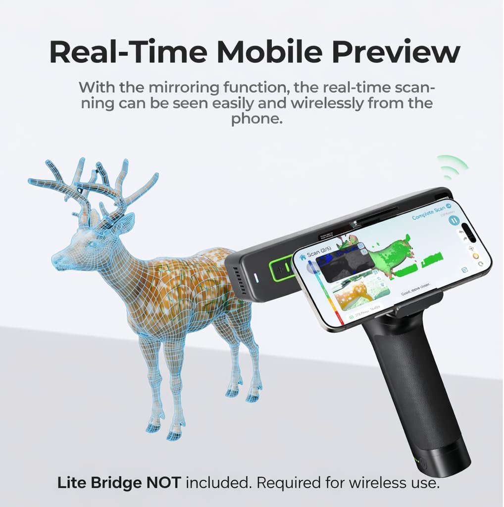 Creality Otter Lite Basic 3D Scanner with High Precision 0.05mm, up to 30FPS Scanning Speed, Support 20-2000mm Objects for Windows Mac iPhone Android, Reverse Engineering & DIY Projects