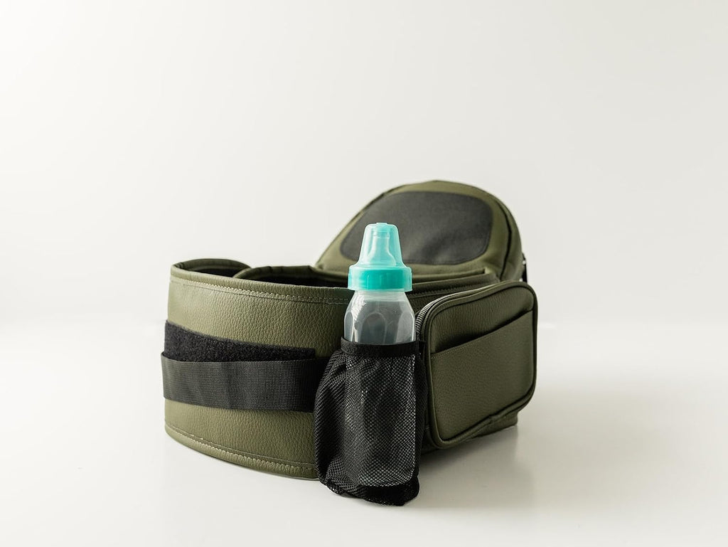 Tushbaby Original Hip Seat Baby Carrier for Babies & Toddlers up to 45 lbs, Safety Certified, Lightweight No-Foam Design with Storage, Olive