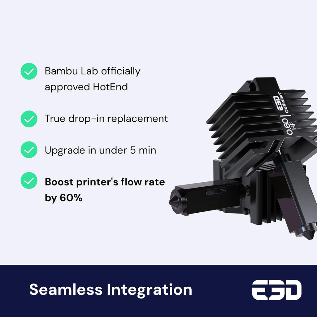 E3D High Flow ObXidian™ Bambu Lab P1P/P1S (0.6mm) Complete HotEnd, 60% Increased Flow Rate, Smooth 3D Printing, Ideal for Fiber-Filled Filaments, Bambu Approved