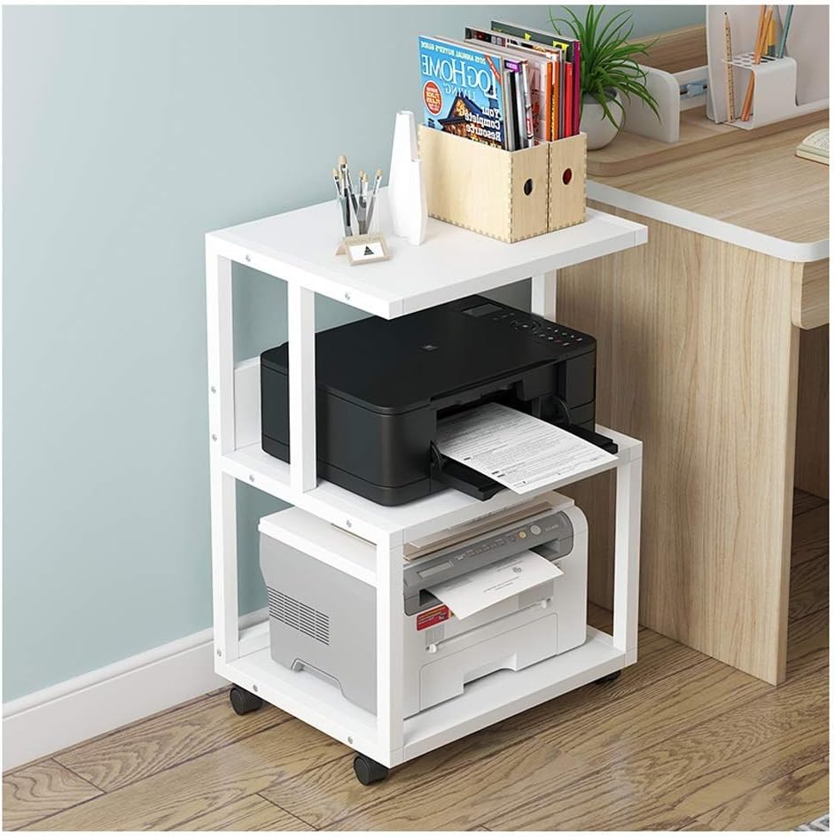 Printer Stand 3 Shelf Mobile Printer Stand Paper Organizer 3D Printer Media Cart, Printer Rack with 4 Swivel Wheels (Color: Black-a) (