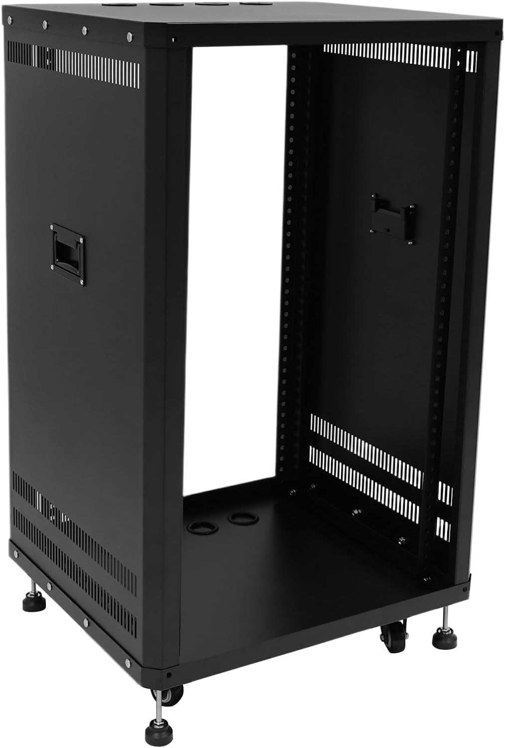 18U Stereo & Studio Rack with Wheels Rolling Network Cabinet Open Frame Audio Component Rack Cabinet Recording Studio Racks with Lifting Handle for Video Music Recording & IT Equipment-Black