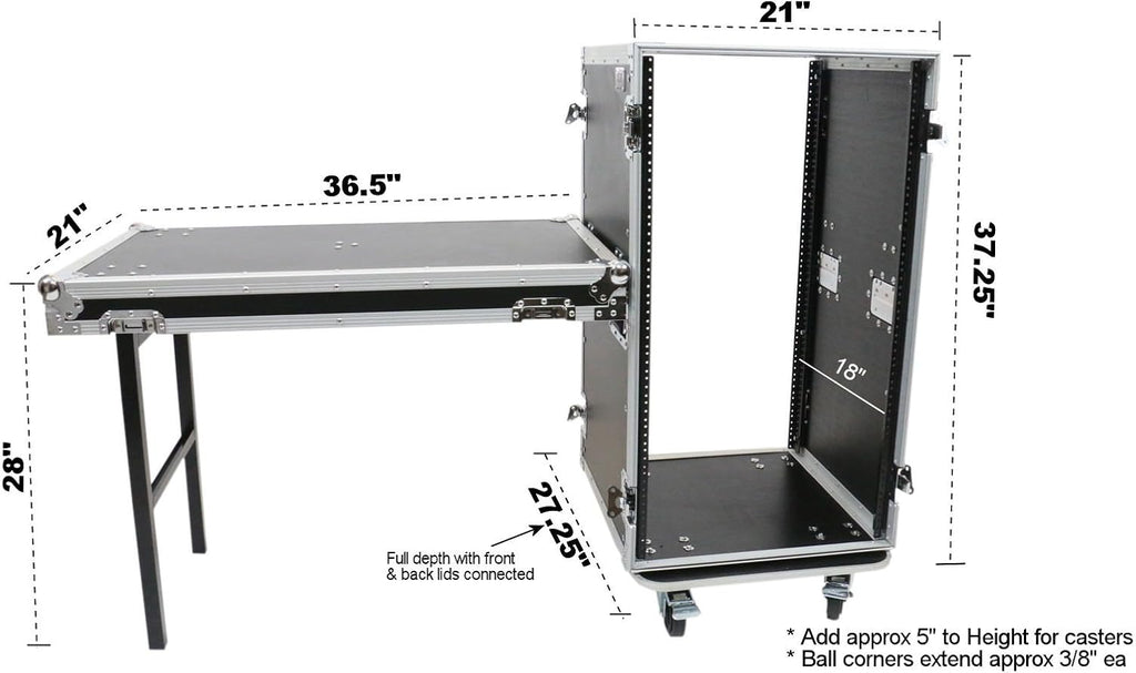 OSP Cases | ATA Road Case | 20-Space Amp Rack | 20' Deep | Standing Lid Table | RC20U-20SL