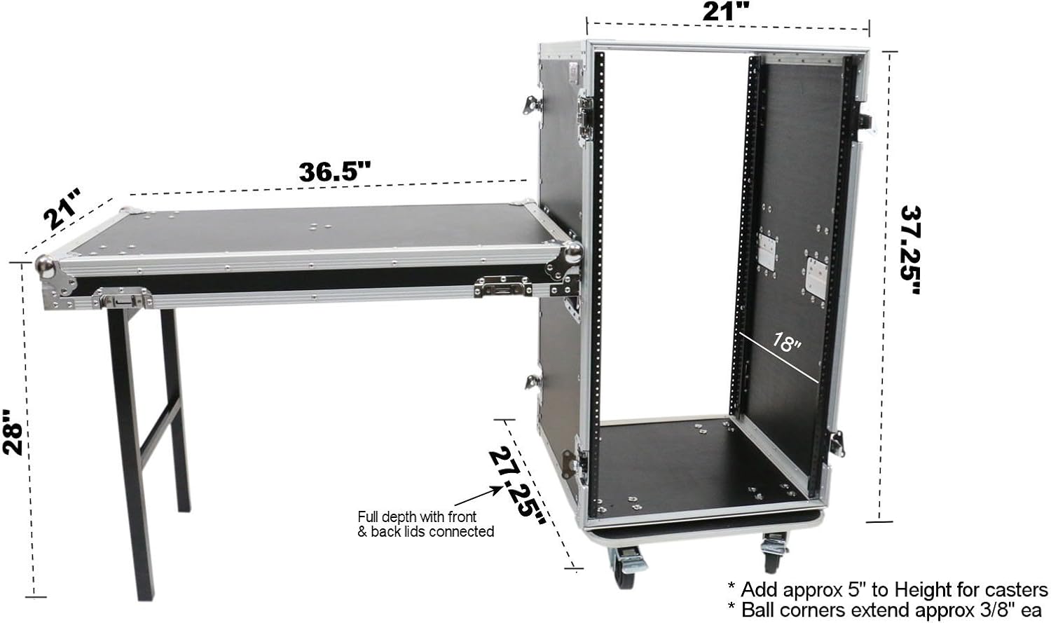 OSP Cases | ATA Road Case | 20-Space Amp Rack | 20' Deep | Standing Lid Table | RC20U-20SL