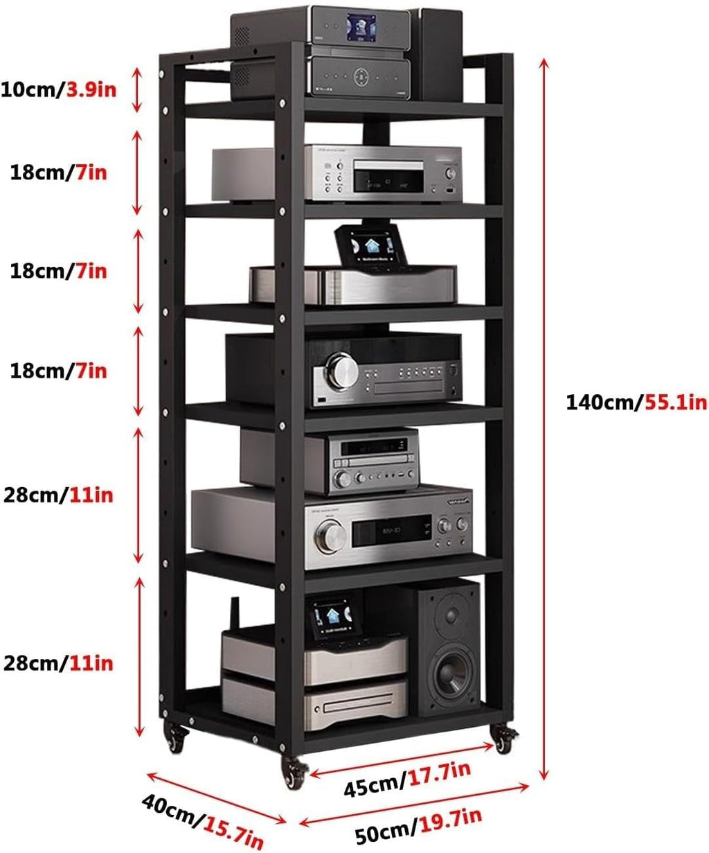 6 Tier Audio Rack Tower, Corner TV Console and AV Media Components Cabinet, Heavy Duty Stereo Racks and Stands with Adjustable Wooden Shelf for Home/Office/Theater(A)