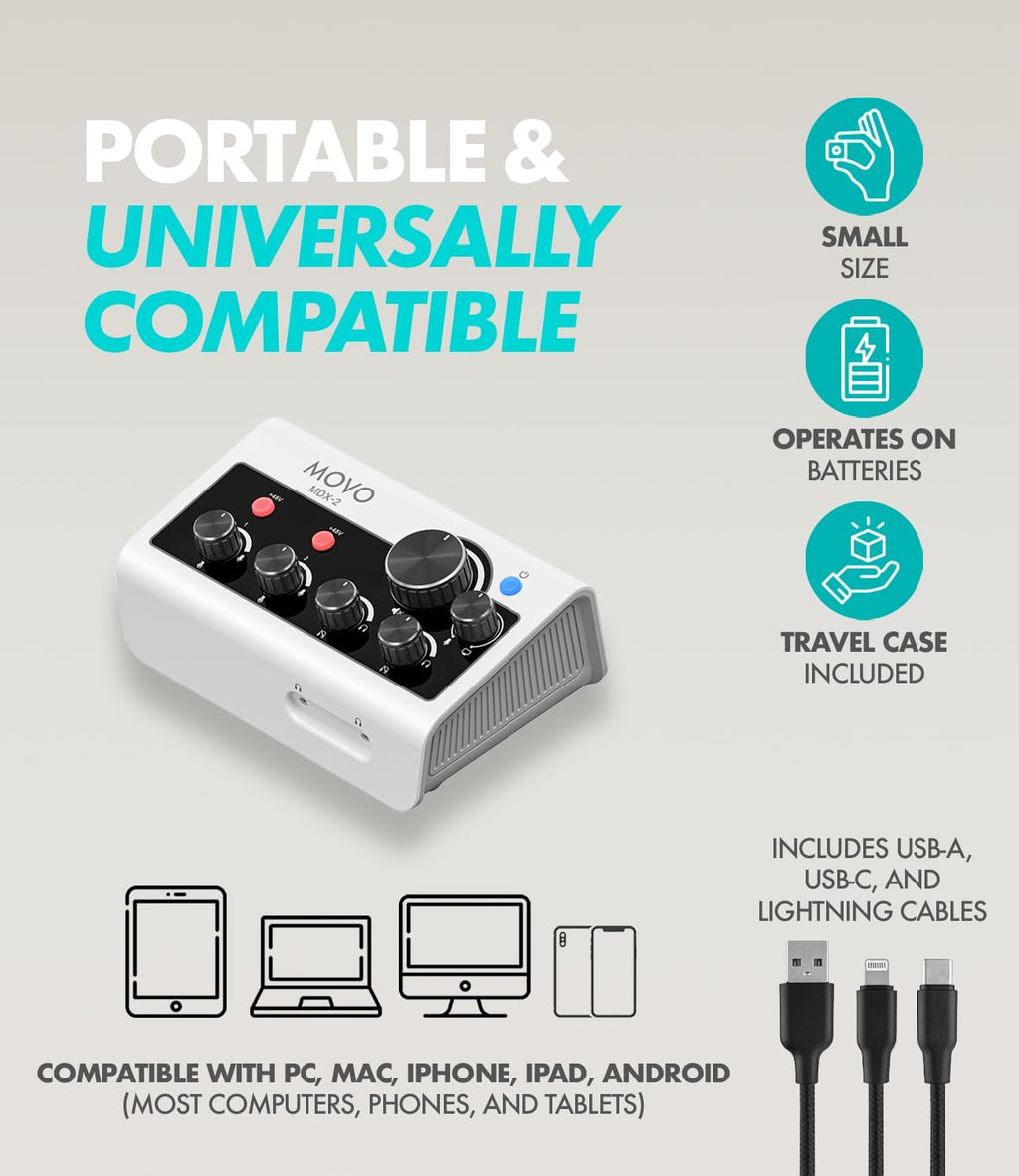 Movo PodPro+ Podcast Equipment Bundle for iPhone & Android – Professional Podcast Kit with Audio Interface, 2 Dynamic Mics, 2 Headphones, and Table Stands – Compatible with Smartphones, PC, and Mac