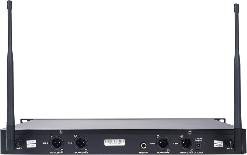 Sound Town 4 Channels Professional UHF Wireless Microphone System with Rack Mountable Metal Receiver and 4 Handheld Mics, for Church, School, Outdoor Wedding, Meeting, Party and Karaoke