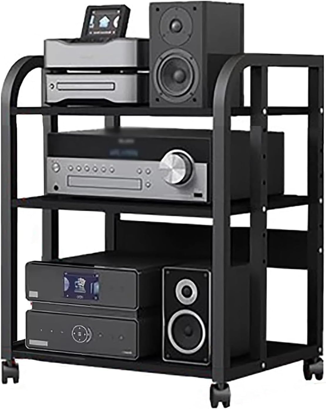 WDJBPSH Rolling Audio Equipment Storage Cart, Heavy Duty Media Rack with Height Adjustable Wooden Shelf, Office Bedroom Living Room Av Stereo Rack, Space-Saving (Size : 3 Tier-H58.5cm/23in)