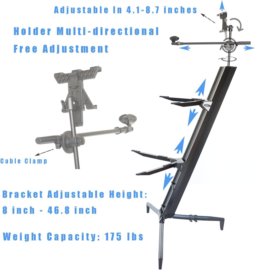 Portable Keyboard Stand - 2-Tier Column for 61/76/88 Key Keyboards - DJ Controller, Mixer, Synthesizer - Aluminum with Carrying Bag
