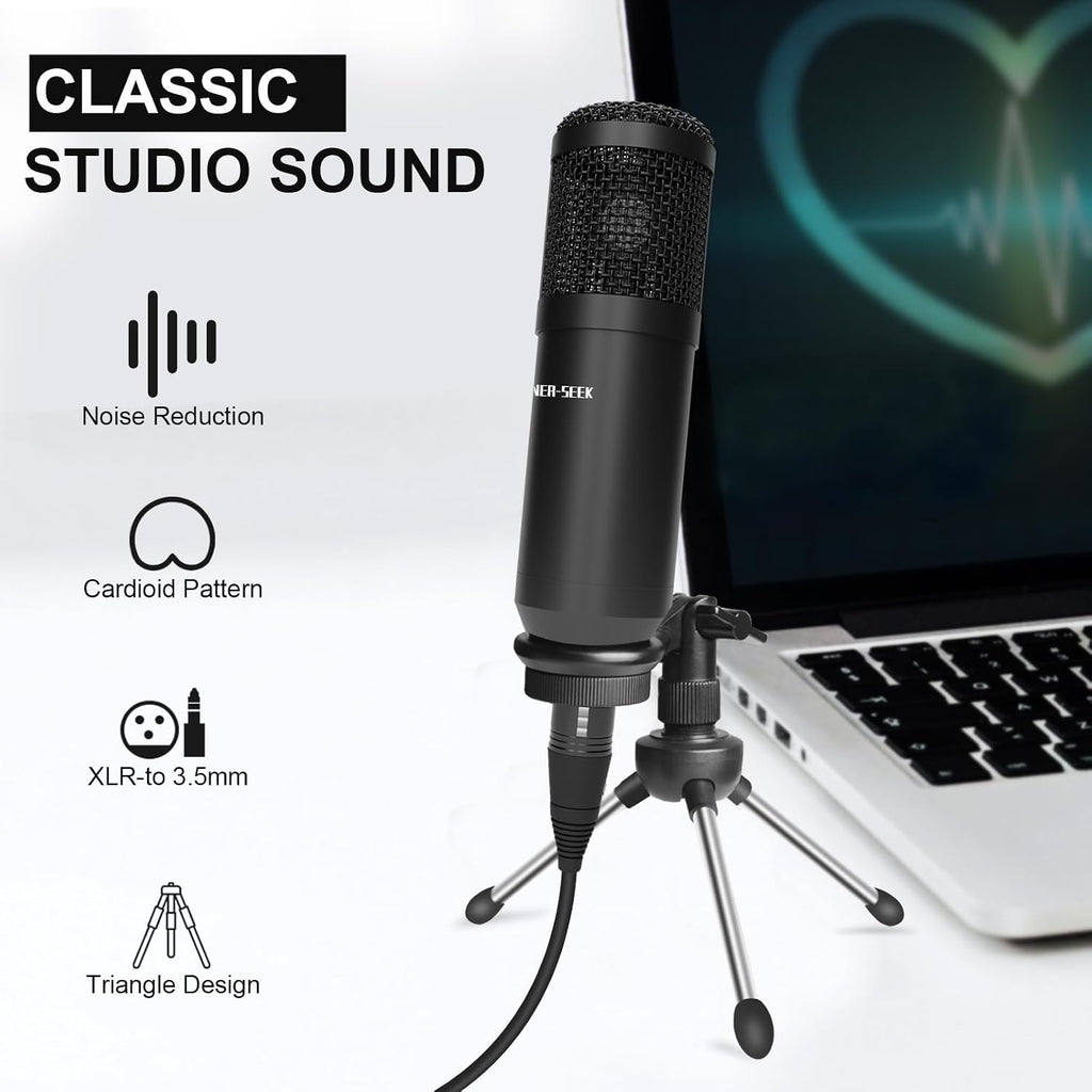 Podcast Equipment Bundle for 2, Audio Interface, Voice Changer with 3.5mm Condenser Microphone, Dual BT Wireless, 48V Phantom Power Supply for PC/Smartphone/Laptop,Streaming Recording,TikTok