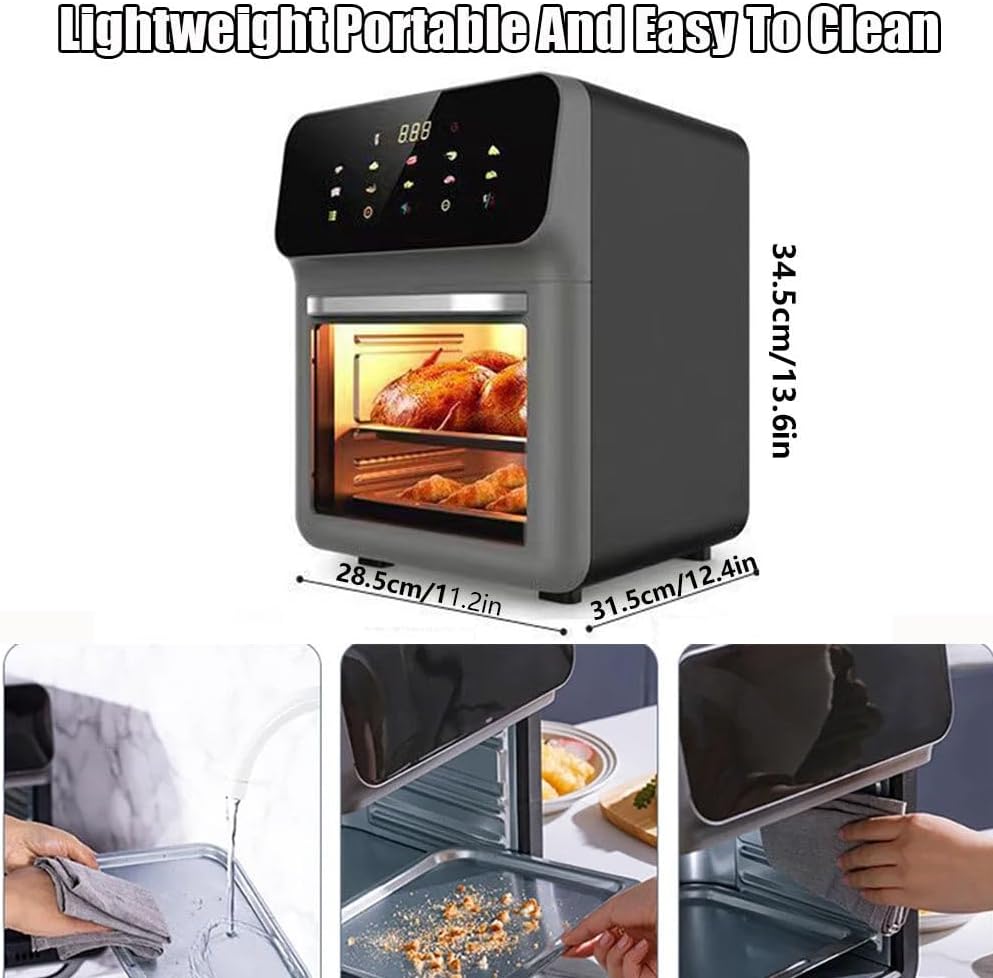 15l Large Air Fryer Toaster Oven Combo, Multi-Function Convection Oven, 1350w Smart Visual Air Fryer, Oil-Free Fryer With 10 Presets, Time And Temperature Adjustable, Led Touch Screen,White