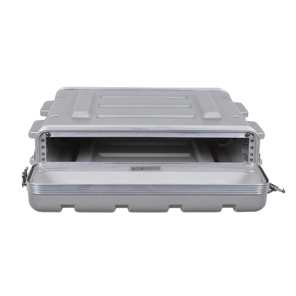 Crossrock Stackable 2U Rack Case, Strong Molded with Heavy Duty Hardware, Standard 19.25' Depth-Silver(CRA8602USL)