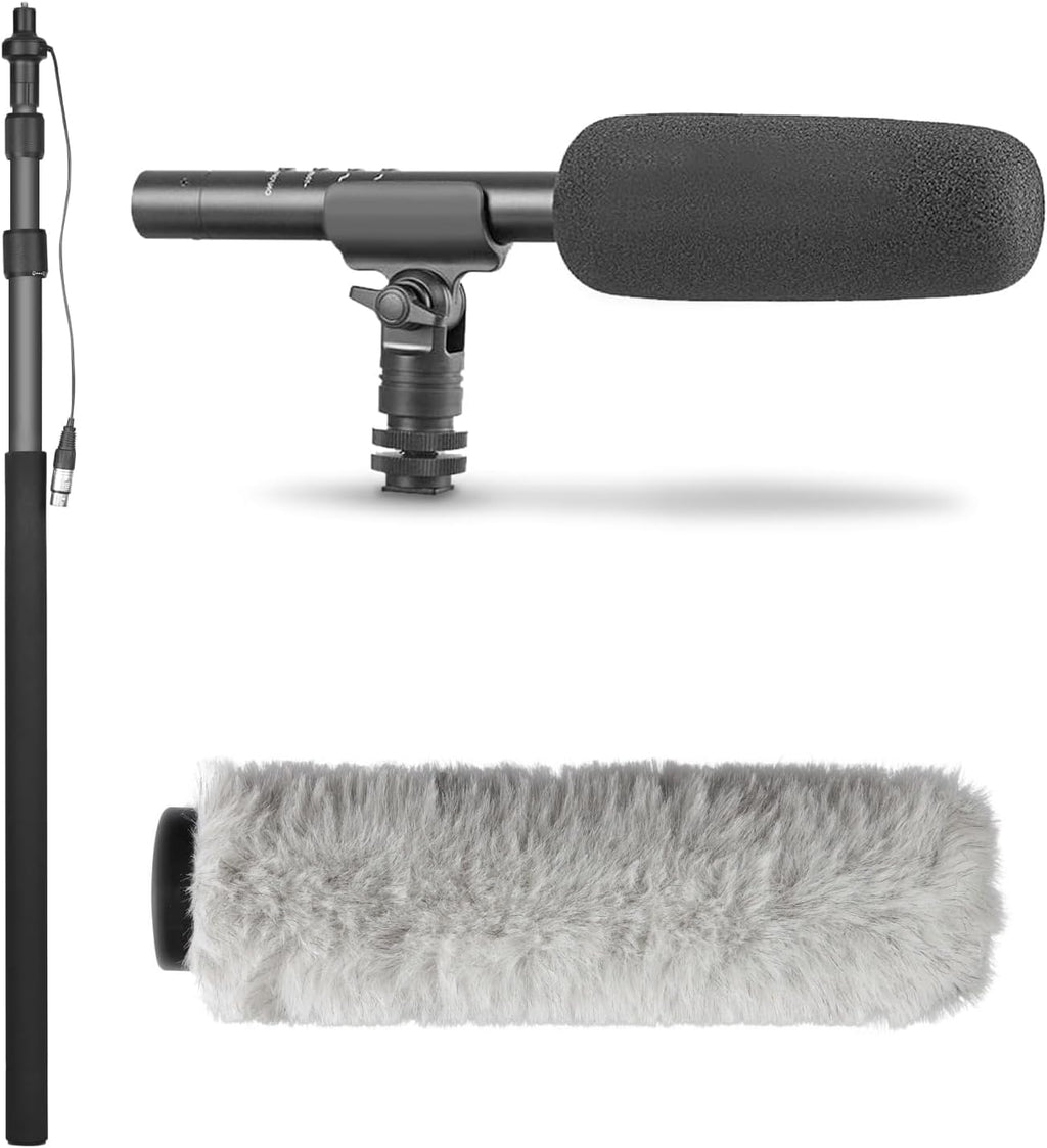Movo XLR Shotgun Microphone & Boom Pole Kit – Professional Location Sound Recording Bundle with Shotgun Mic and Boompole with Internal XLR Cable for Filmmaking, ENG, and Broadcast Audio