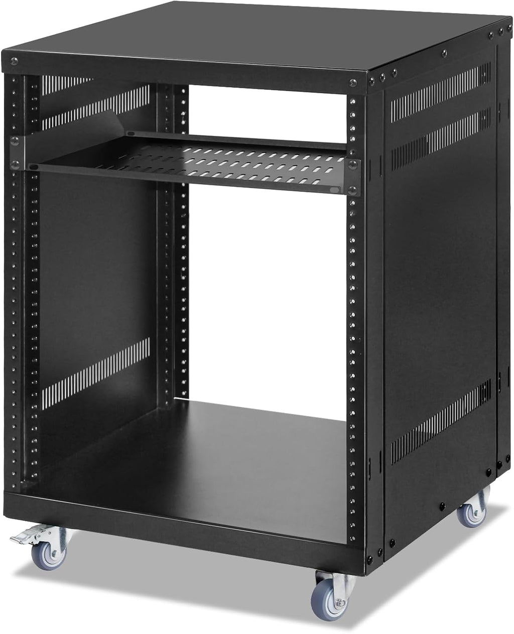 12U Rack with Caster Wheels, Heavy-Duty AV Rack with Adjustable Steel Shelf, Open Frame Server Rack for IT, AV, Data & Computer Equipment, 500lb Capacity, 19.7' W x 17.7' D x 26.8' H