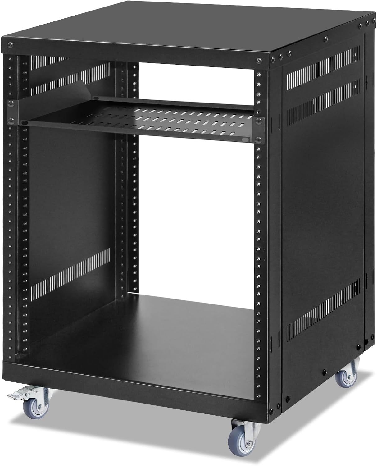 12U Rack with Caster Wheels, Heavy-Duty AV Rack with Adjustable Steel Shelf, Open Frame Server Rack for IT, AV, Data & Computer Equipment, 500lb Capacity, 19.7' W x 17.7' D x 26.8' H