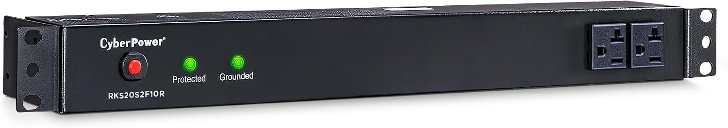 CyberPower RKBS20S2F10R Rackbar Surge Protector, 120V/20A, 12 Outlets, 15 Foot Power Cord, 1U Rackmount