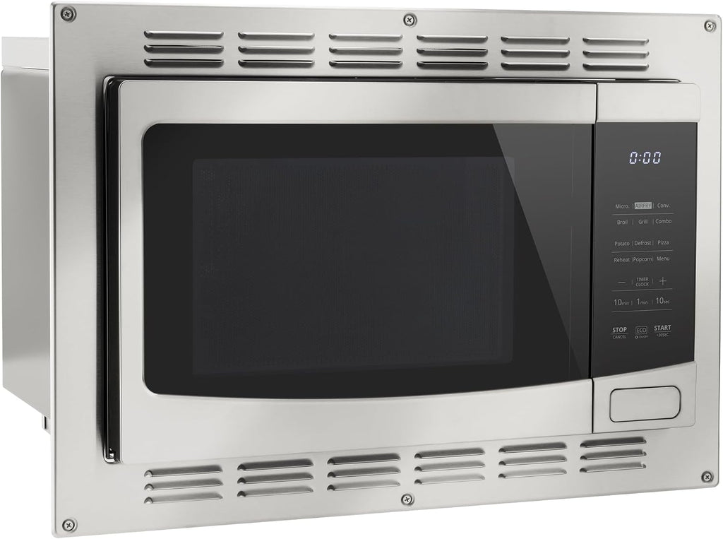 RecPro RV Kitchen Air Fryer & Convection Microwave with Trim Kit | 1.0 Cu. Ft. | 120V | 6 Cooking Modes (Stainless Steel)