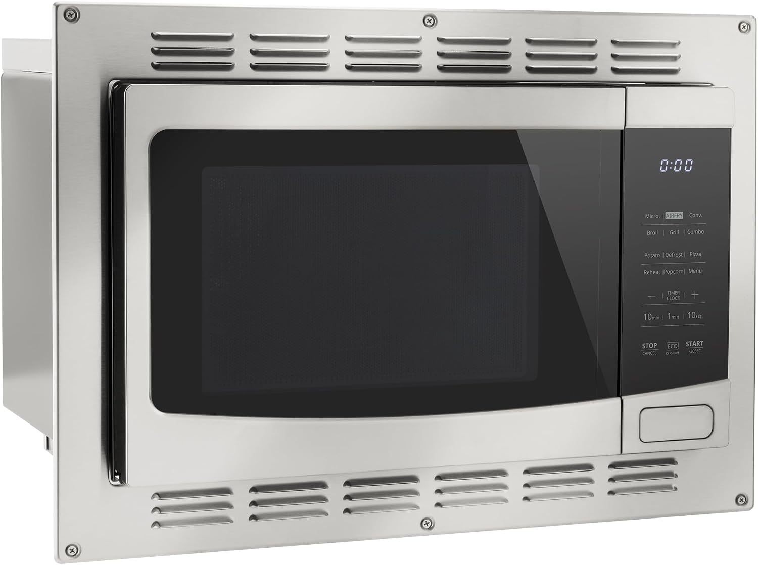 RecPro RV Kitchen Air Fryer & Convection Microwave with Trim Kit | 1.0 Cu. Ft. | 120V | 6 Cooking Modes (Stainless Steel)