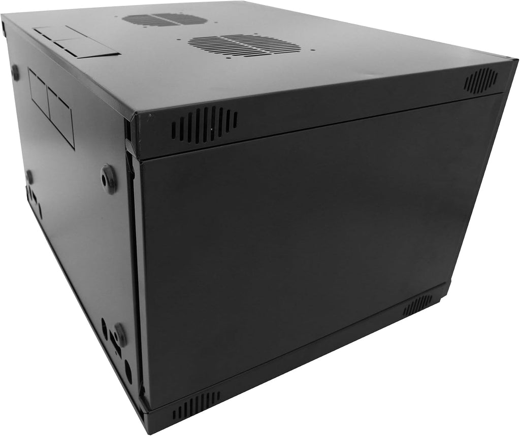 6U Server Cabinet Wall Mount Rack Enclosure with 2 Server Fans Locking Glass Door Removable Side Panels 19in Network Cabinet 13' Installation Depth for Computer/Audio Video/Data Equipment(13INCH, 6U)