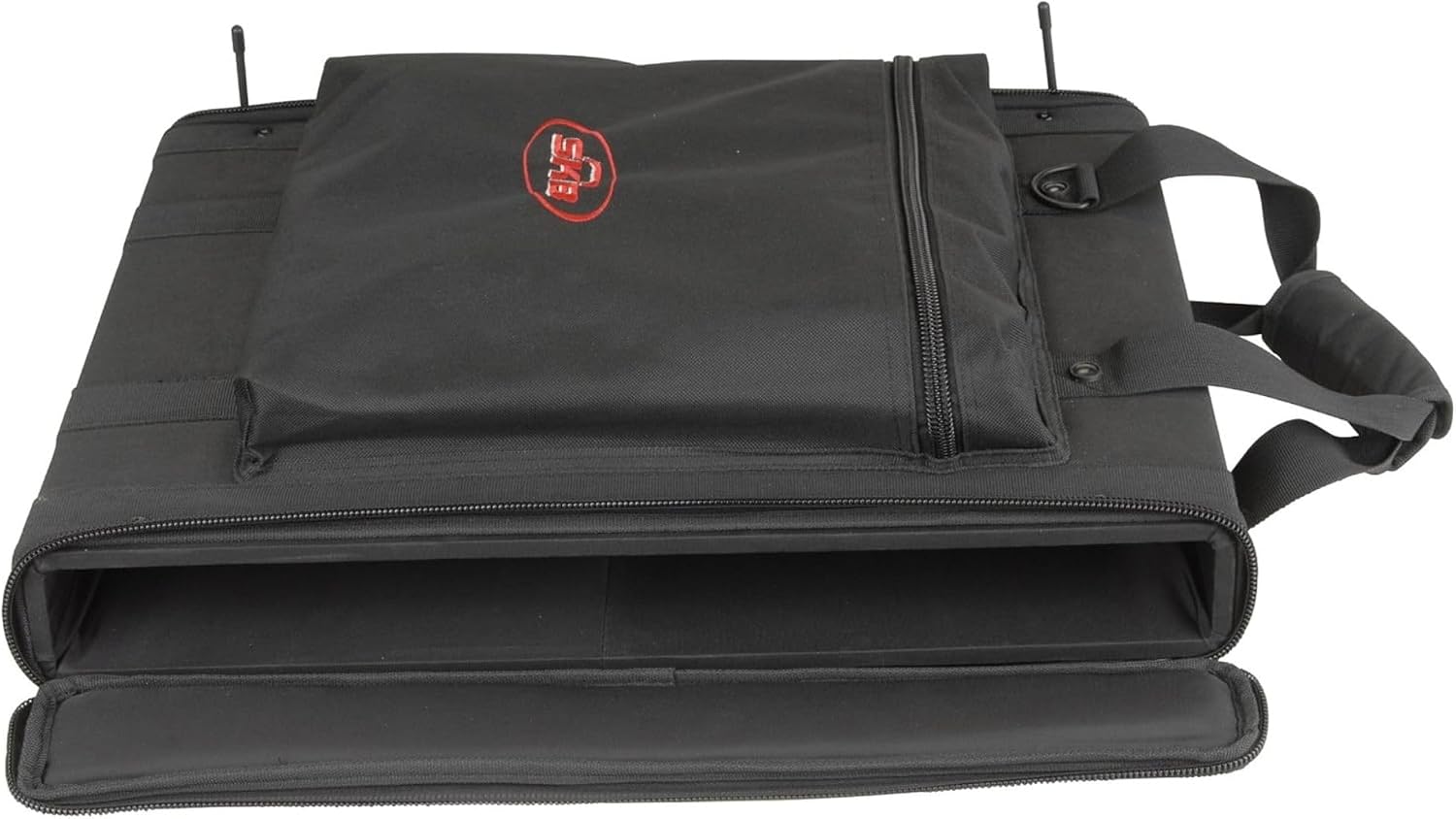 SKB Cases 1U Soft Rack Case for Wireless Microphone Systems with Steel Rails, Heavy Duty Zippers, Outer Pocket and Shoulder Straps, Black