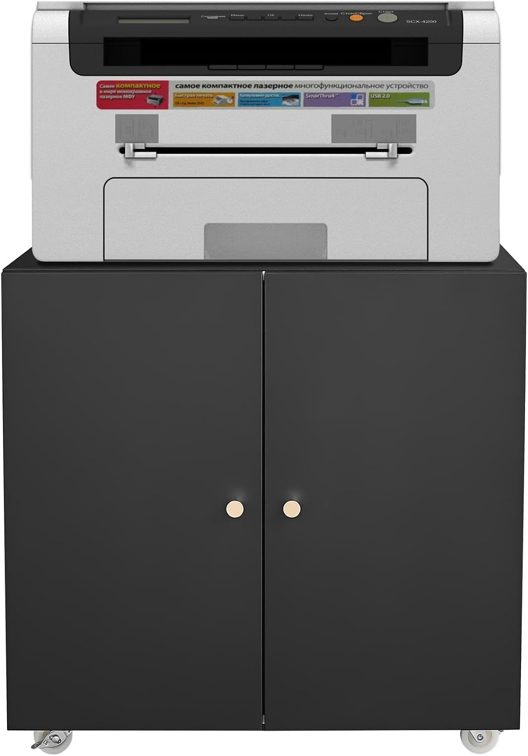 GarveeLife Metal Printer Stand with File Storage Cabinet, Printer Cabinet File Cabinet On Wheels with Door and Adjustable Shelf, Printer Table Stand for Home Office 23.62' H Black