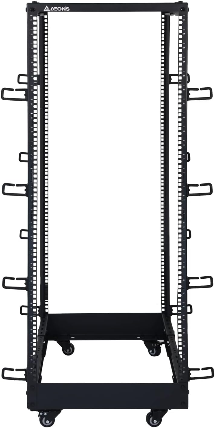 AEONS 27U 4-Post IT Open Frame Server Rack 19 Inch Depth-Adjustable (22' to 40') Network Equipment AV Gear w/Casters and Cable Management