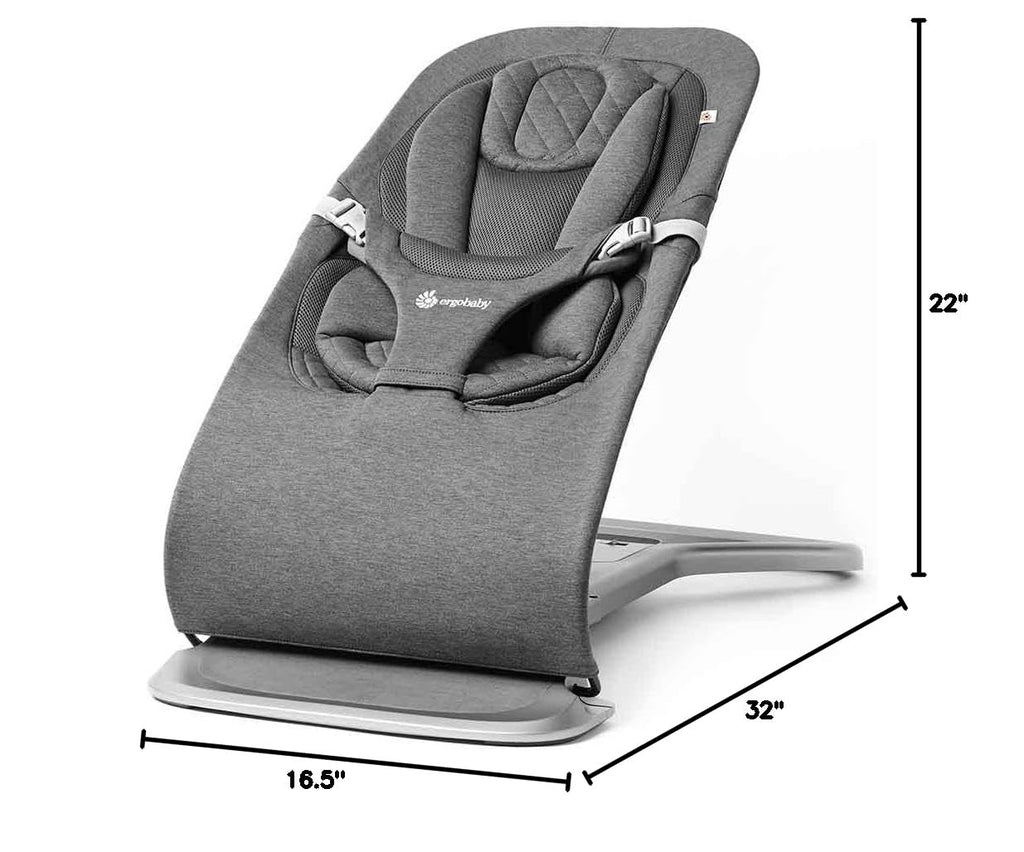 Ergobaby Evolve 3-in-1 Bouncer Seat for Babies and Toddlers 5.5-25lbs - Multi Position Baby Rocker Seat with Adjustable Heights, Secure Harness, Newborn Insert - Charcoal Grey