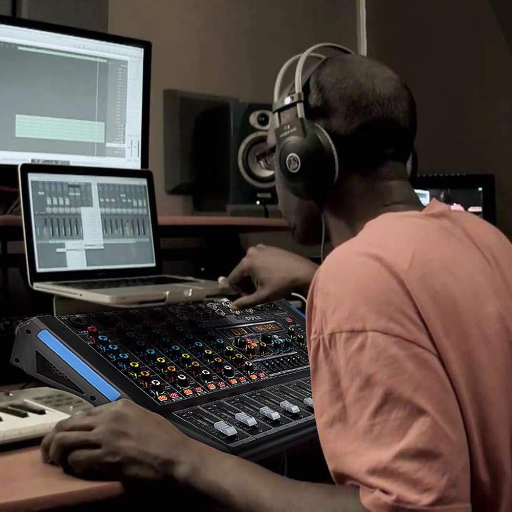 Pyle 4-Channel Bluetooth Studio Audio Mixer-DJ Sound Controller Interface with USB Drive for PC Recording Input, XLR Microphone Jack,48V Power,Input/Output for Professional and Beginners - PMXU46BT