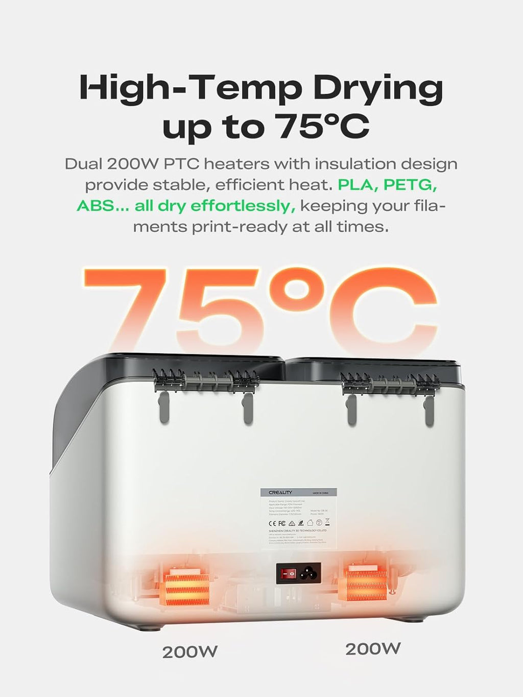 Creality Filament Dryer Box 4 Spools, Space Pi X4L Filament Storage Box, Max 85°C Temperature, Dual Independent Heating Chambers & Fan, Rapid Drying for PLA,PETG,TPU,ABS,PET,PC,ASA,PA,PAHT