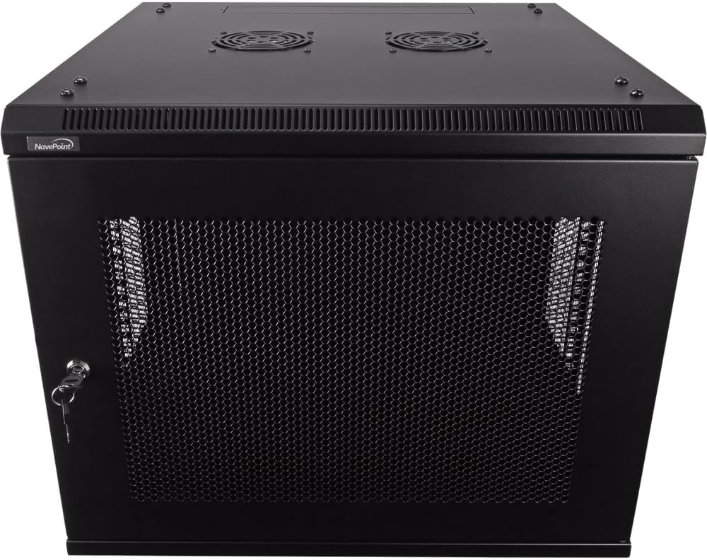 Navepoint 9U Deluxe IT Wallmount Cabinet Enclosure 19-Inch Server Network Rack with Locking Perforated Door 24-Inches Deep Black