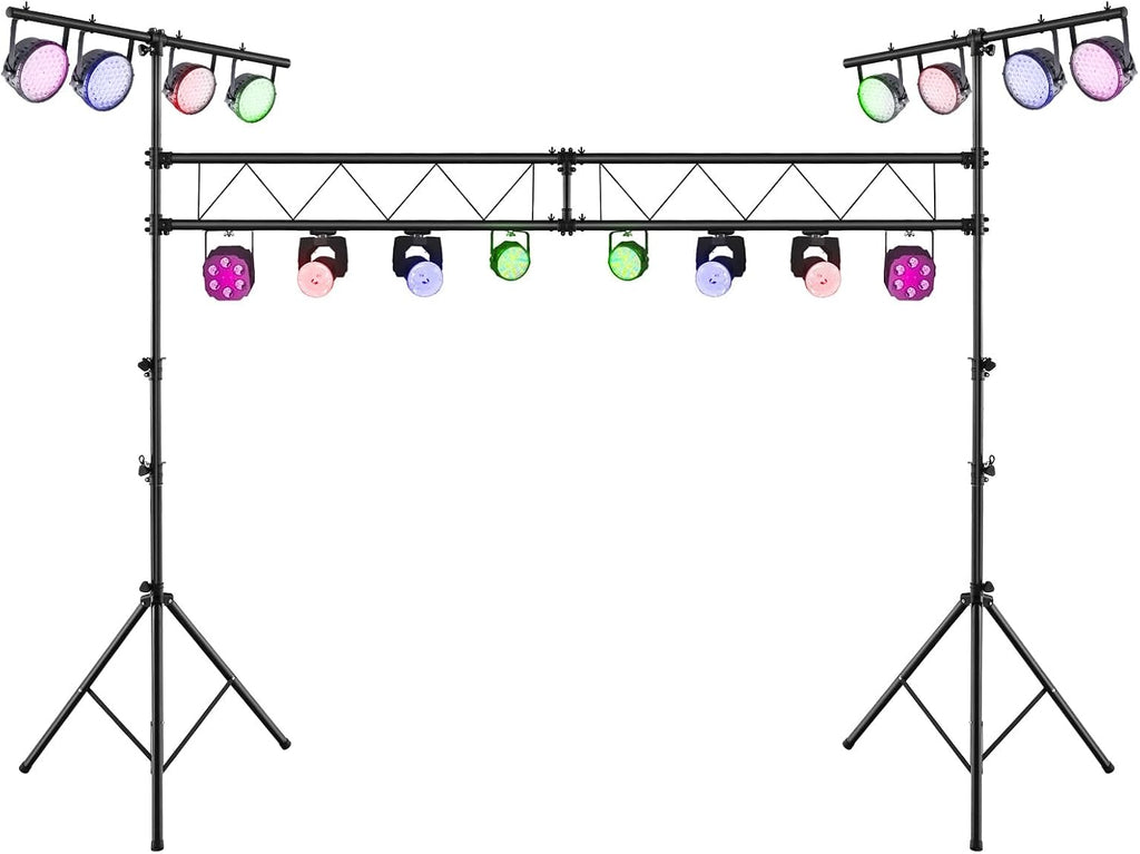 Goplus DJ Light Stand, 14FT Lighting Truss System with 32 Lights Hold 220LBS Capacity, 11-Level Adjustable Heights, T-Bar, Metal Stage Lighting Stand for Portable Audio Stage, Bar, Party, Bands