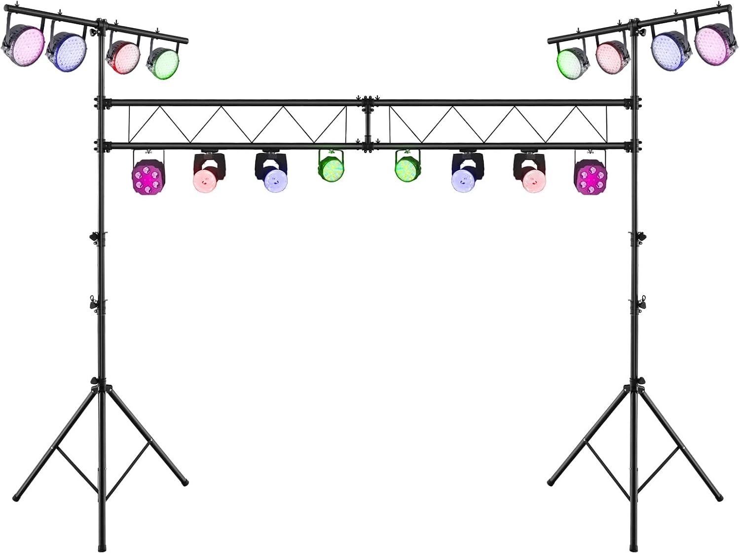 Goplus DJ Light Stand, 14FT Lighting Truss System with 32 Lights Hold 220LBS Capacity, 11-Level Adjustable Heights, T-Bar, Metal Stage Lighting Stand for Portable Audio Stage, Bar, Party, Bands