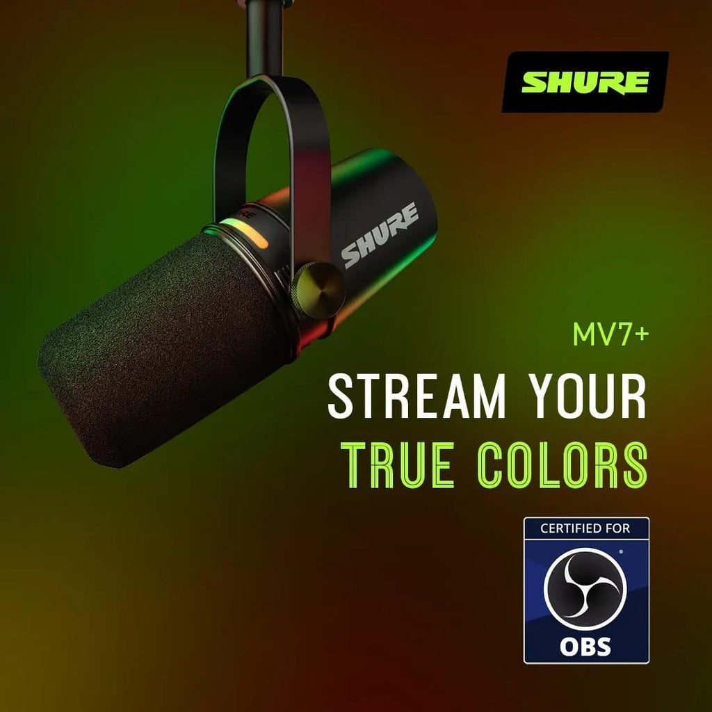 Shure MV7+ Dynamic Microphone – USB-C & XLR Podcast Mic for Streaming, Recording & Broadcasting, OBS Certified, Auto Level Mode, Digital Pop Filter, LED Panel, Black