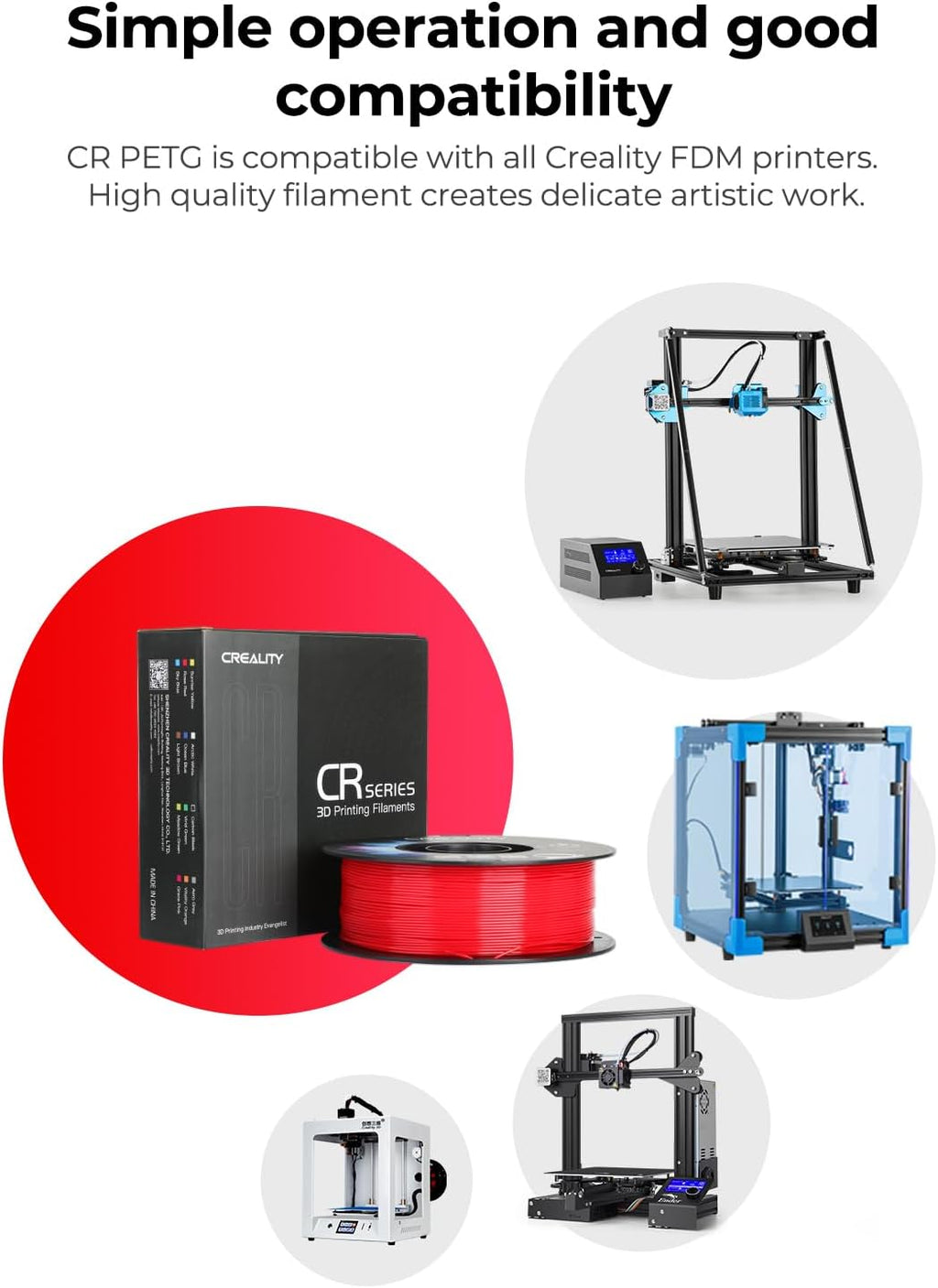 Creality PETG 3D Printer Filament White 10 kg, Excellent Toughness High Precision, Glossy PETG Filament 1.75mm for 3D Printer (Case of 1, Total 10 Packs in a Carton)