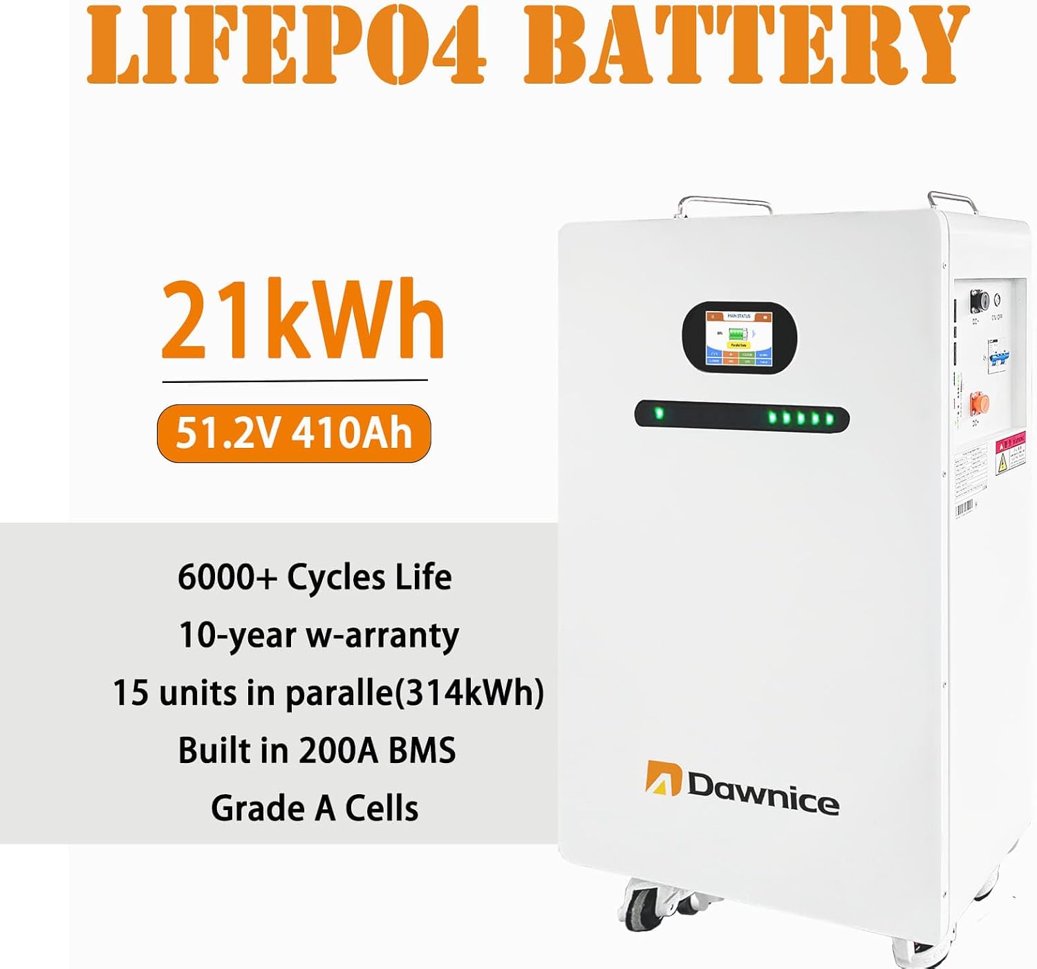 10KW Home Solar Power System with 20KWH 51.2V 410AH LiFePO4 Battery + 48V 10KW Hybrid Inverter - Backup Power for House, Camping, RV | Ground Mountable